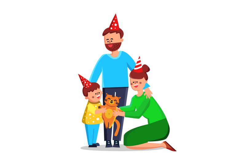 family-celebrate-advent-of-domestic-pet-vector