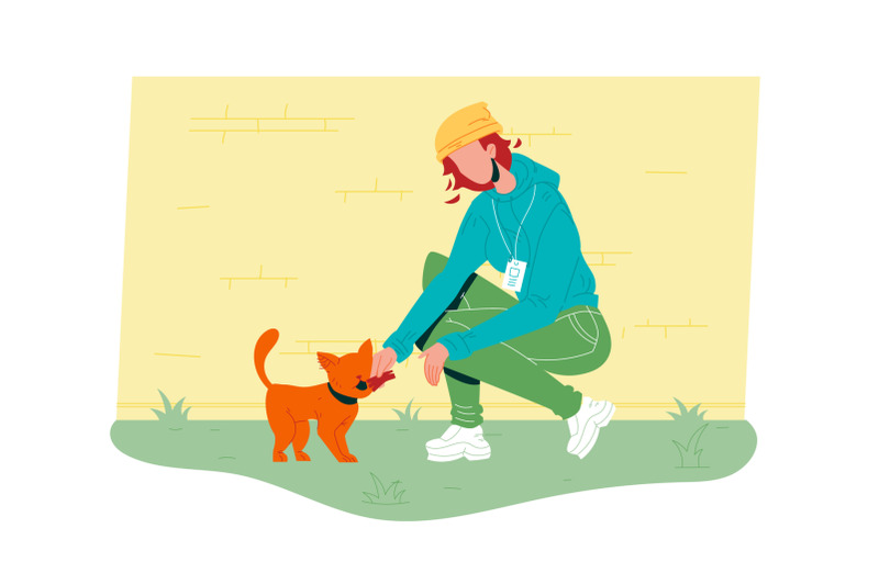 woman-volunteer-feed-homeless-cat-vector-illustration