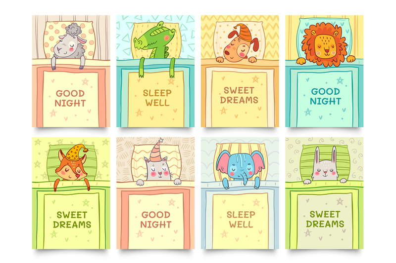 sweet-dreams-card-with-sleeping-animals-set