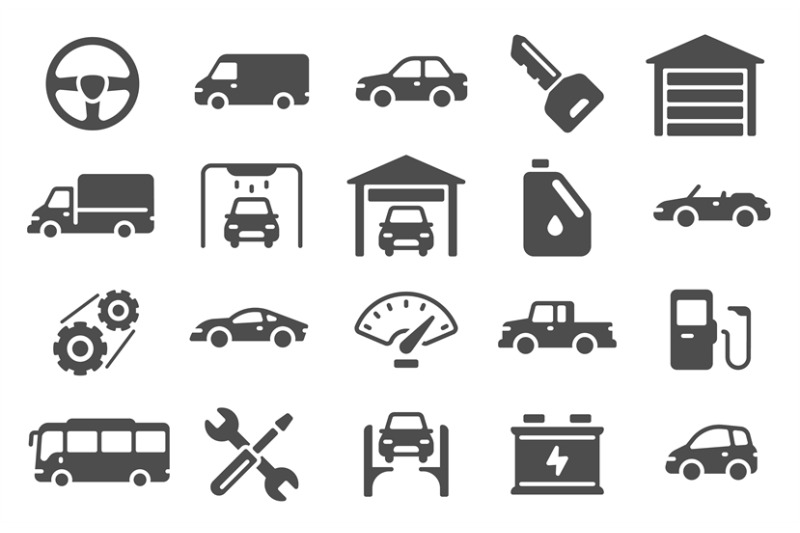 auto-icons-vehicle-silhouettes-and-servicing-symbols-spare-parts-au