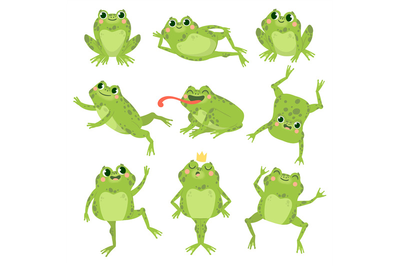 cute-frogs-green-funny-frogs-in-various-poses-happy-animals-group-s