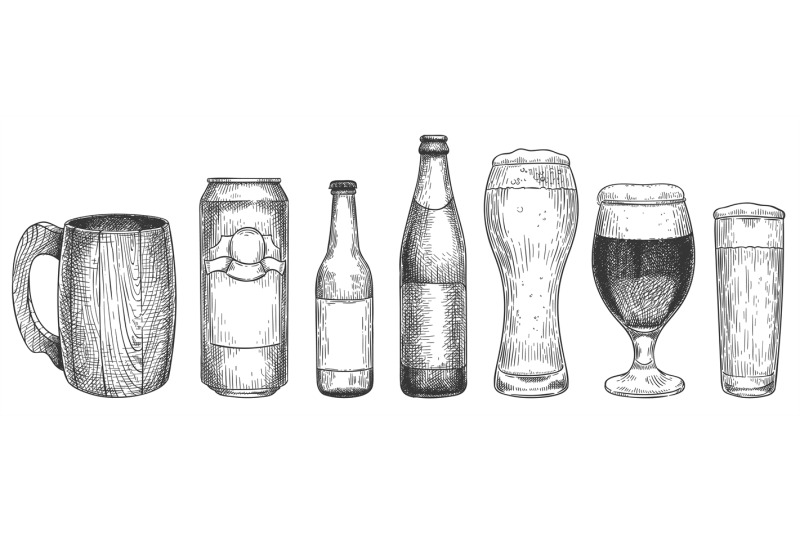 sketch-beer-beer-glasses-mugs-and-bottles-with-beer-object-for-web