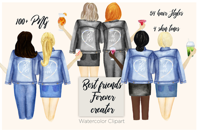 best-friends-portrait-creator-watercolors-clipart