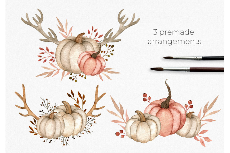 fall-watercolor-clipart-pumpkins-antlers-feathers