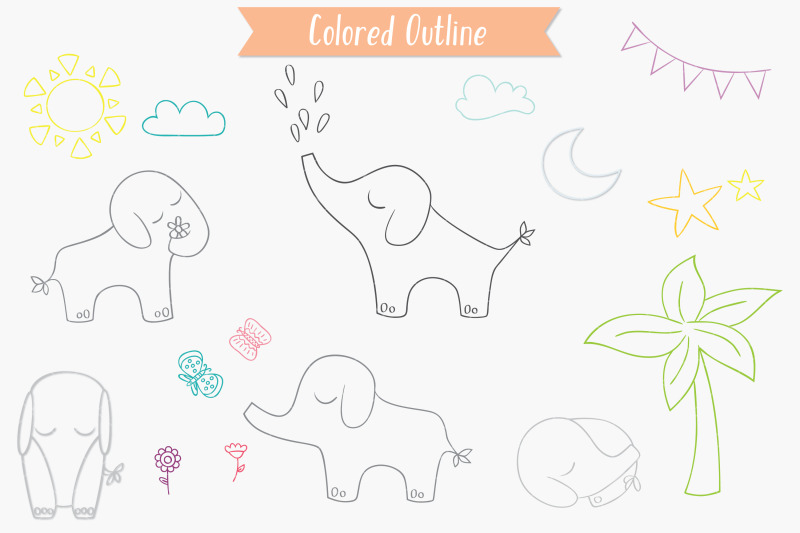 hand-drawn-elephants-color-jungle-animal-sun-moon-flower-tree