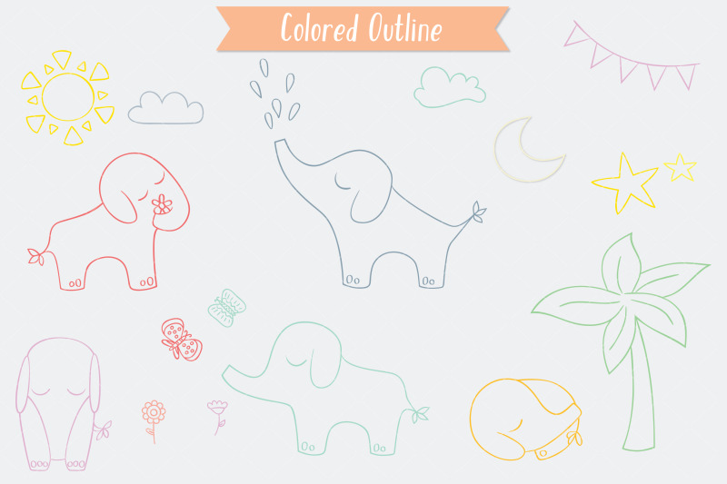 hand-drawn-elephants-color-jungle-animal-sun-moon-flower-tree