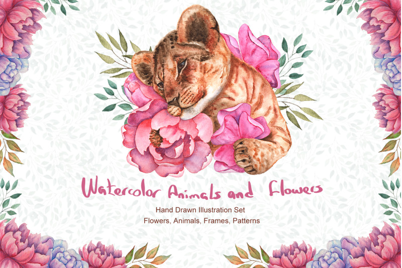 watercolor-flowers-and-animals-set