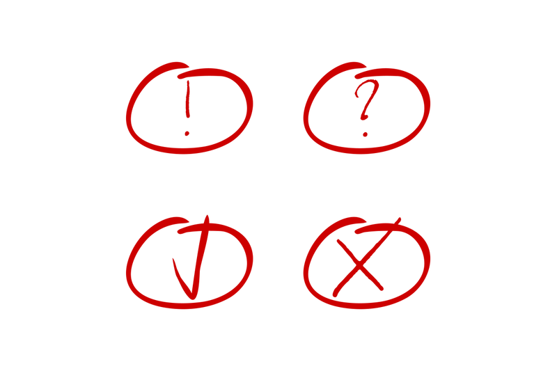 mark-red-marker-tick-and-cross-exclamation-and-question-symbol