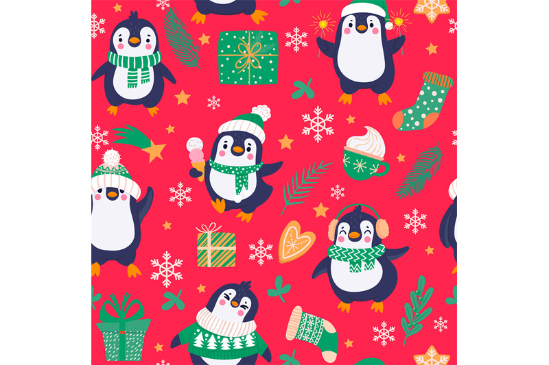 penguins-seamless-pattern-cartoon-cute-penguins-in-winter-clothing-an