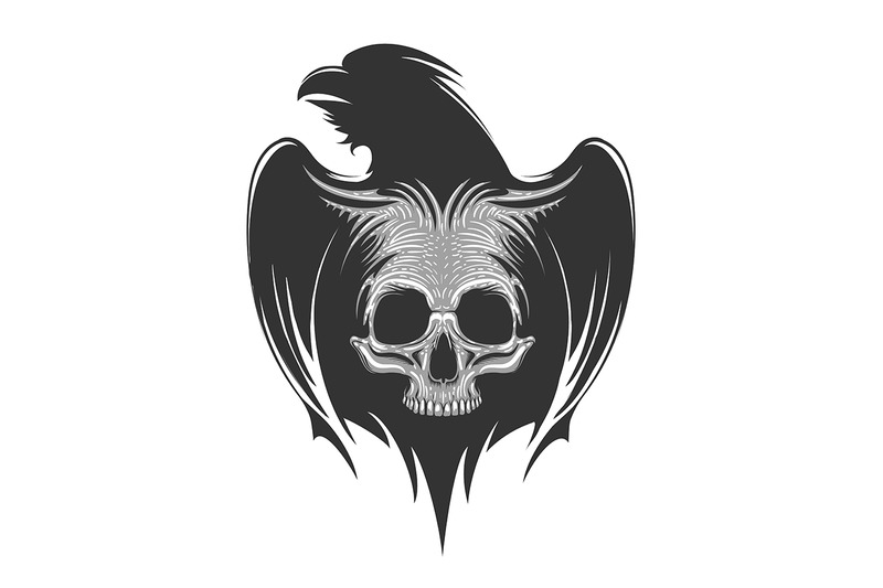 human-skull-on-raven-silhouette-tattoo