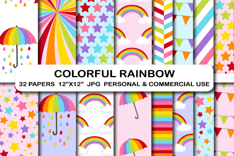 32-rainbow-digital-papers-colorful-rainbow-digital-paper