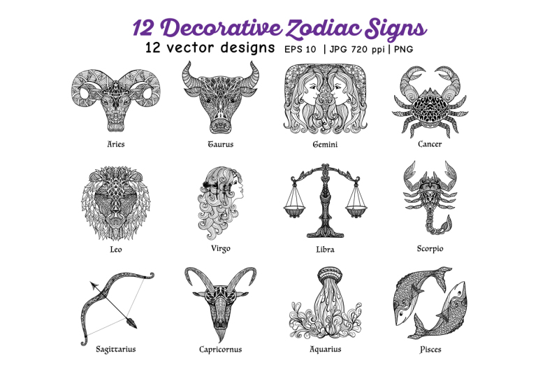 12-zodiac-sign-set