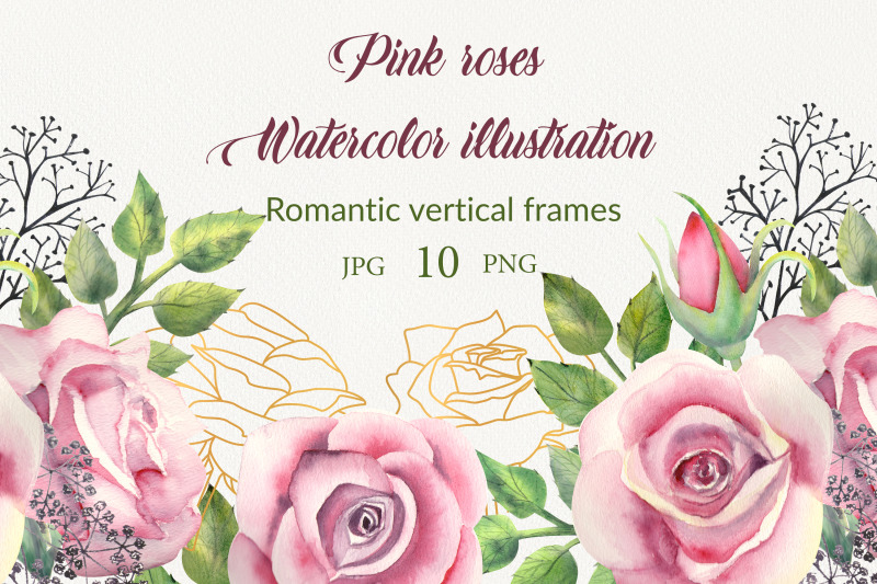 geometric-gold-frames-with-pink-rose-flowers