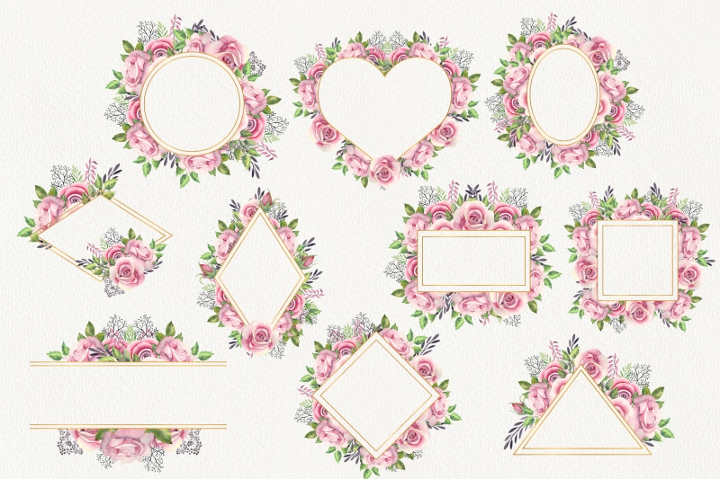 pink-roses-watercolor-frames