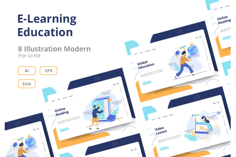 e-learning-education-set-illustration