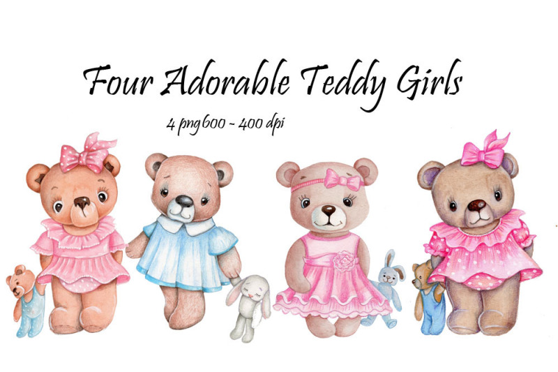 four-adorable-teddy-bears-girls-watercolor