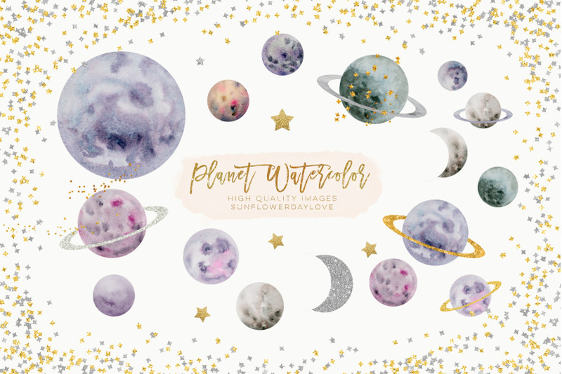 planets-watercolor-clipart-planet-clip-art-gold-foil-and-glitter