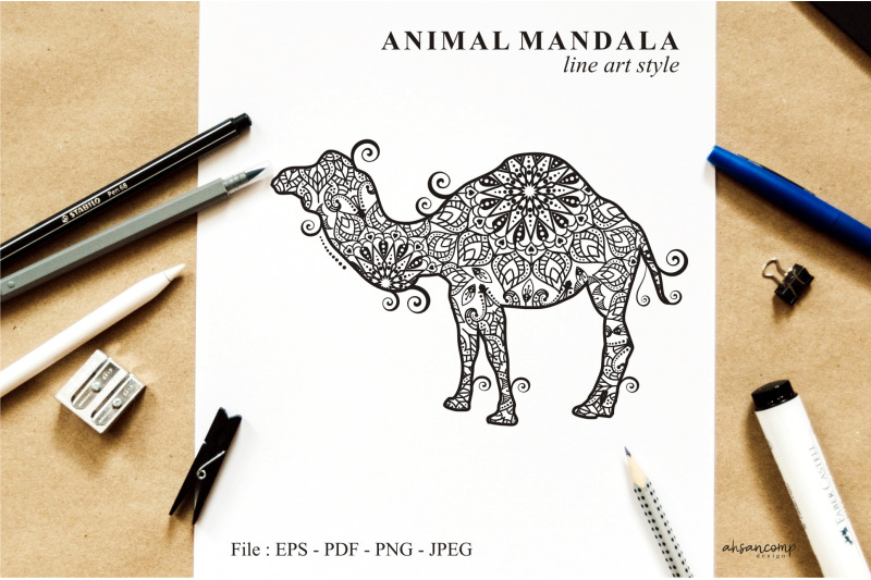 camel-mandala-vector-line-art-style