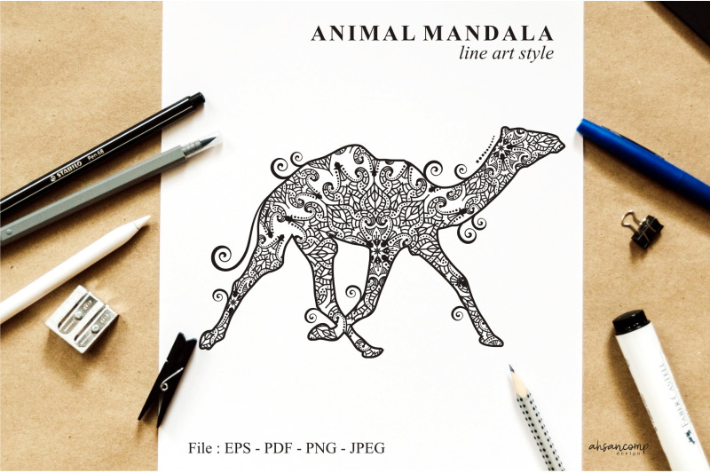 camel-mandala-vector-line-art-style
