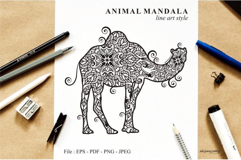 camel-mandala-vector-line-art-style