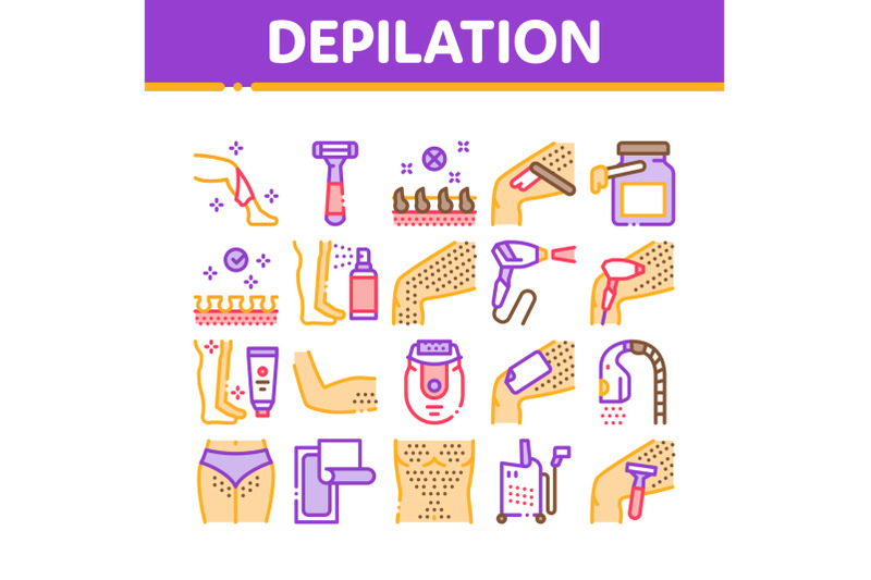 depilation-procedure-collection-icons-set-vector