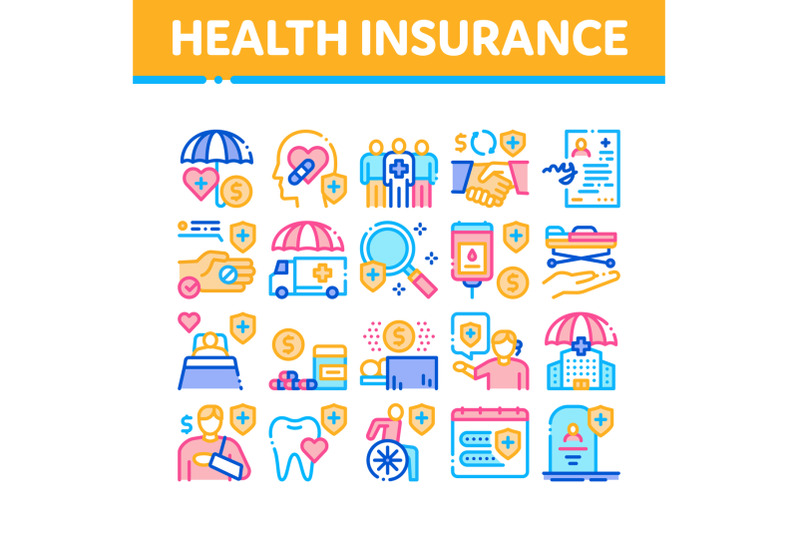 health-insurance-care-collection-icons-set-vector