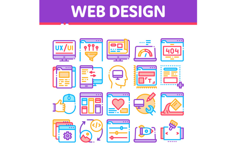 web-design-development-collection-icons-set-vector