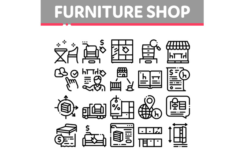 furniture-shop-market-collection-icons-set-vector