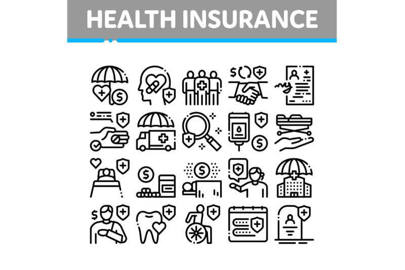 health-insurance-care-collection-icons-set-vector