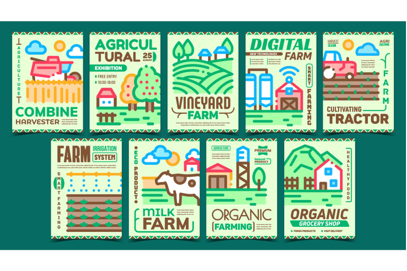 farming-landscape-advertising-posters-set-vector