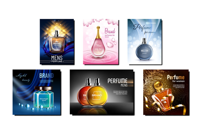 perfume-product-promotional-posters-set-vector