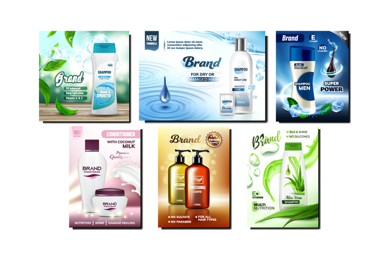 shampoo-and-conditioner-promo-posters-set-vector