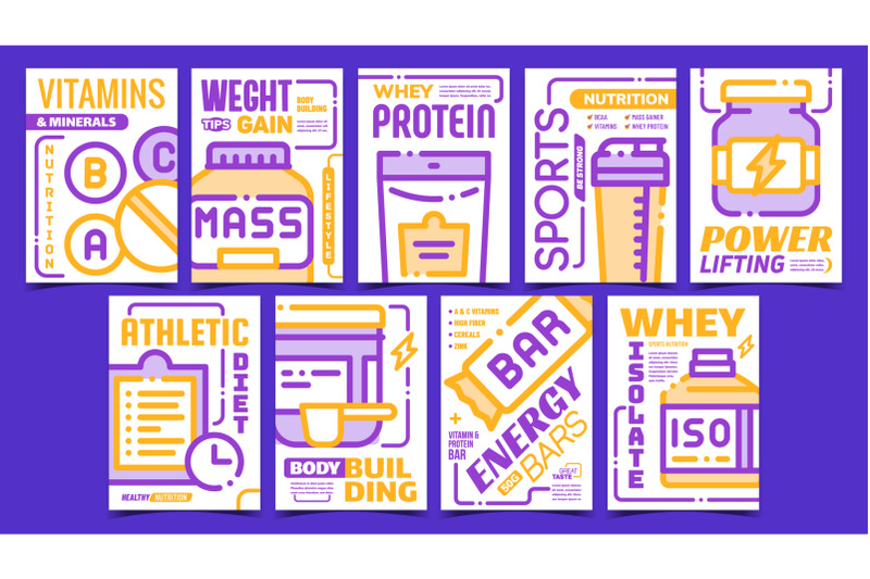 sport-nutrition-advertising-posters-set-vector