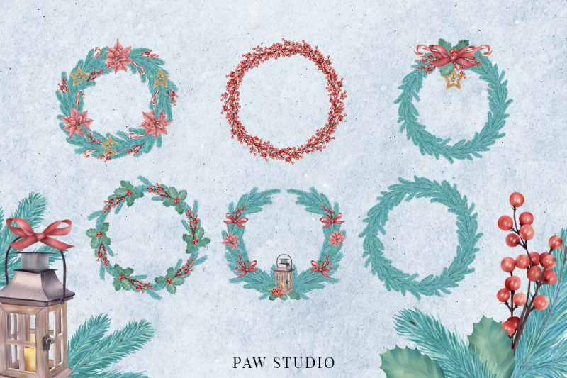 christmas-clipart-merry-christmas-wreaths-new-year-winter-holiday-card