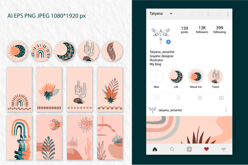 collection-of-instagram-templates-in-modern-boho-art-style