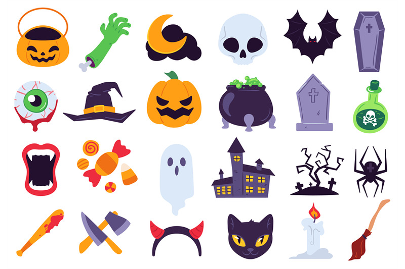 halloween-icons-holiday-symbols-moon-and-spider-pumpkin-ghost-and