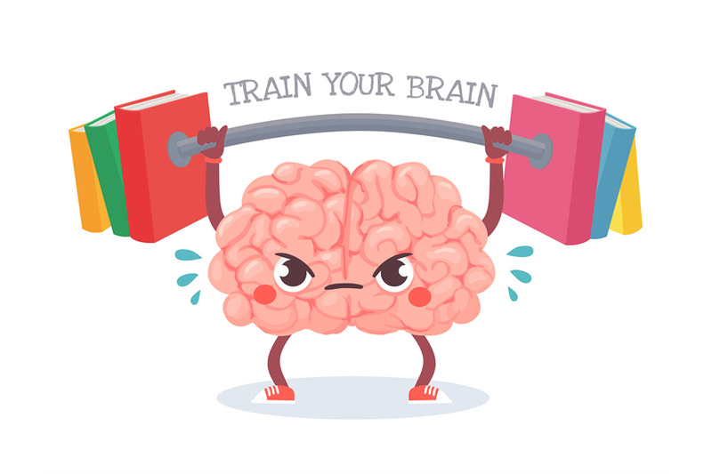 brain-training-cartoon-brain-lifts-weight-with-books-train-your-memo