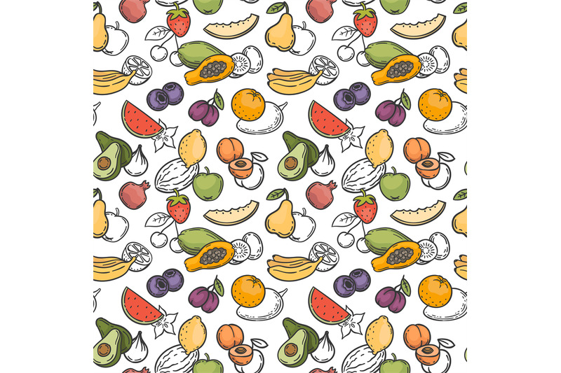 doodle-fruits-seamless-pattern-hand-drawn-exotic-fruits-mango-orange