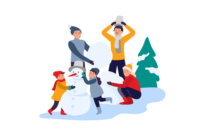 winter-activities-happy-family-making-snowman-parents-with-children