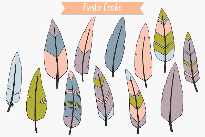 hand-drawn-colored-feathers-bird-feathers-tattoo-boho-aztec-decor