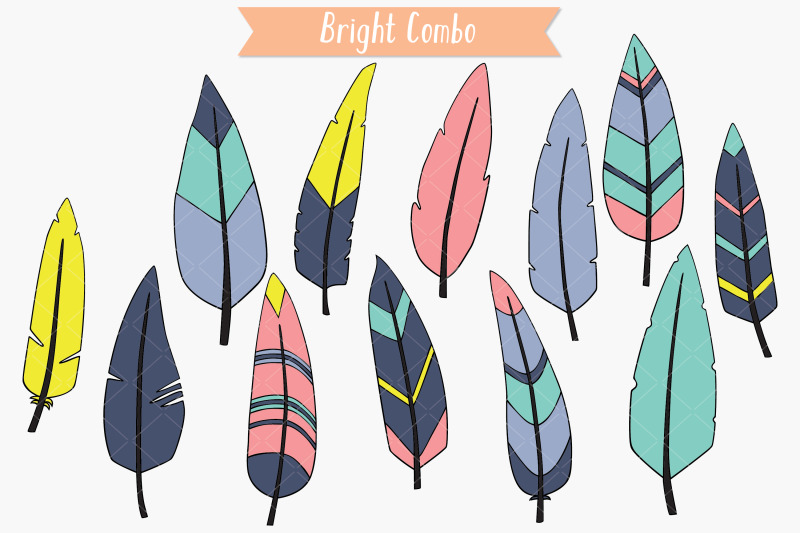 hand-drawn-colored-feathers-bird-feathers-tattoo-boho-aztec-decor