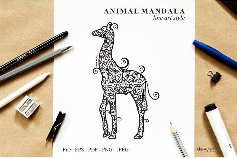 giraffe-mandala-vector-line-art-style