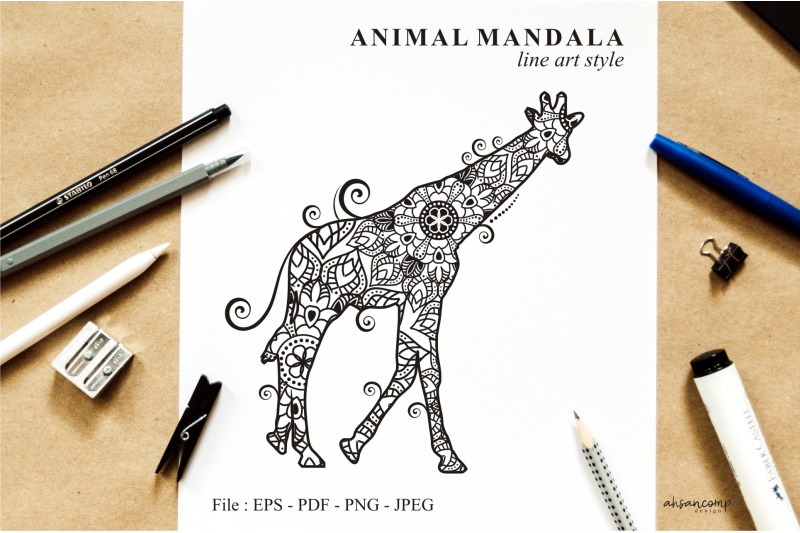 giraffe-mandala-vector-line-art-style