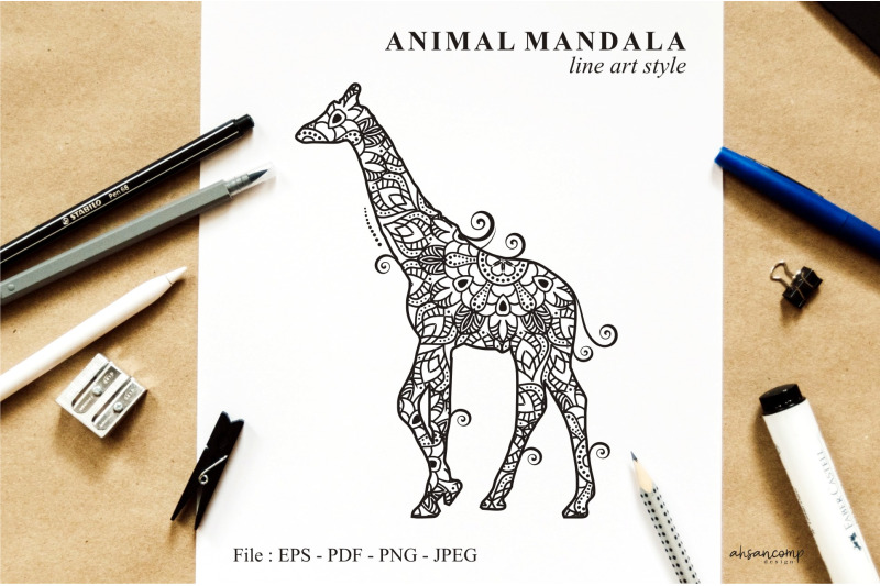 giraffe-mandala-vector-line-art-style