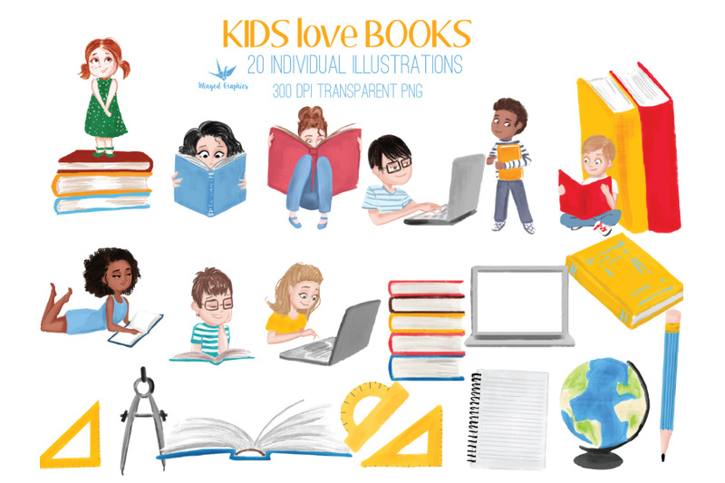 kids-reading-back-to-school-illustration-set-of-20-individual-illustr