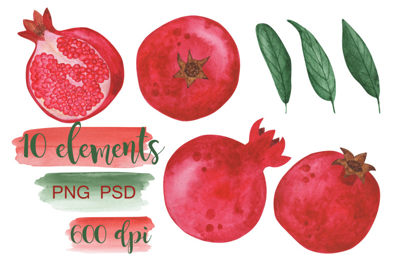 watercolor-pomegranate-set