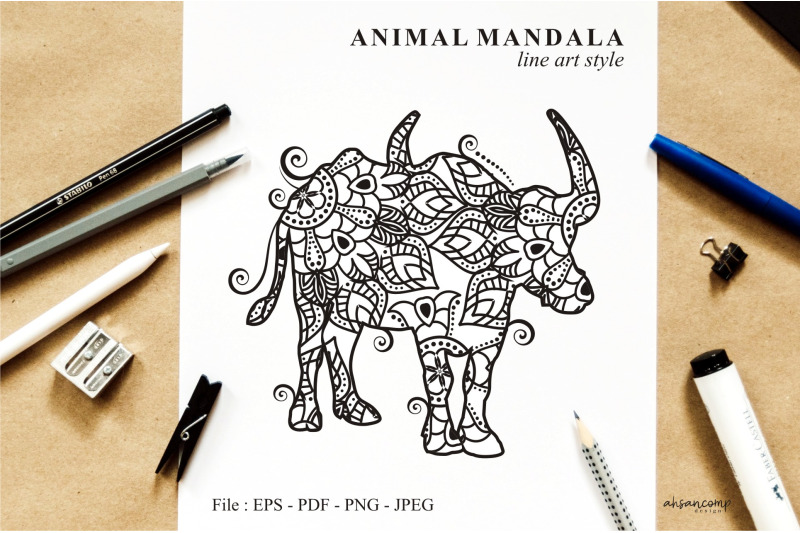 buffalo-mandala-vector-line-art-style