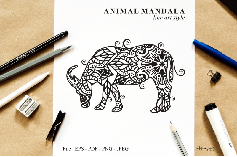 buffalo-mandala-vector-line-art-style