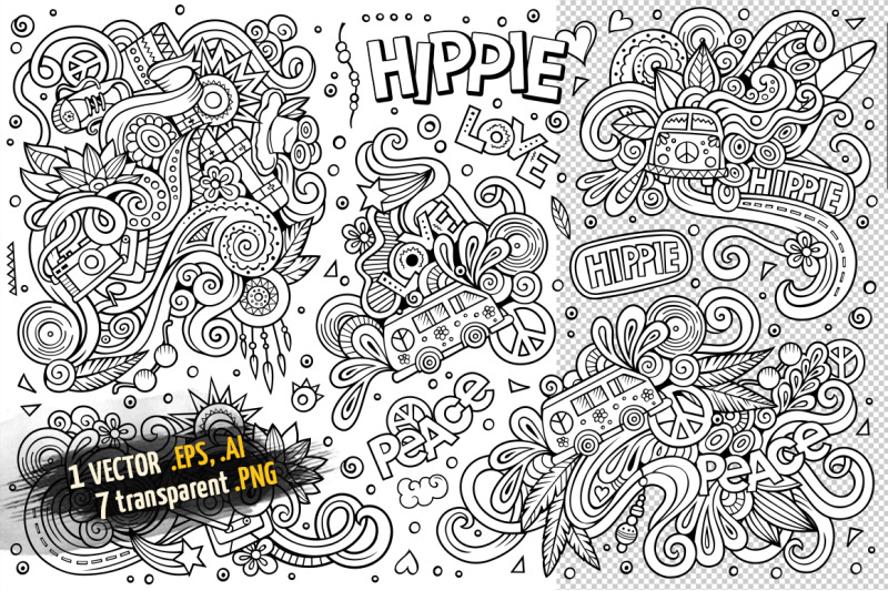 hippie-doodle-designs-set