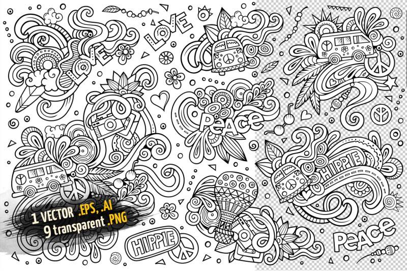 hippie-doodle-designs-set